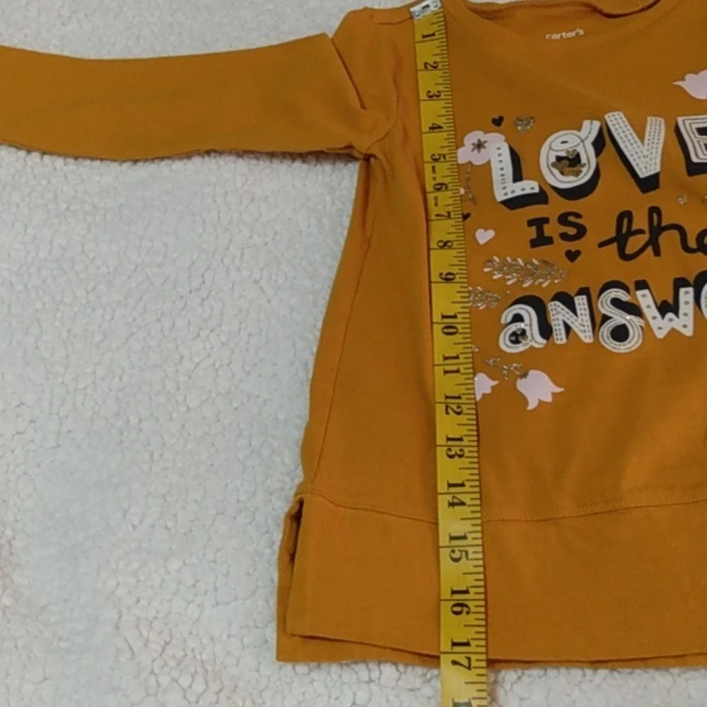 Carters‎ Kid Girls Long Sleeve Shirt Love Is The Answer Mustard Yellow Size 5